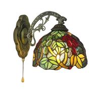 Dualbao Red Grape Green Leaf Stained Glass Wall Sconce Lamp with Pull Chain Switch,Pastoral Vintage Tiffany Style Wall Lights for Hallway Bathroom Vanity Garage Hallway Bedroom,Red
