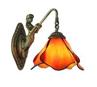 Dualbao Solid Color Blue Pink Clear Stained Glass Wall Sconce Lamp, Tiffany Style Vintage Flower Shade Wall Light for Bathroom Vanity Bedroom Bedside Reading Hallway Garage,Orange