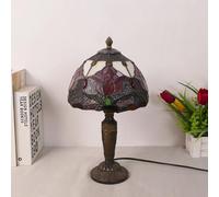 Dualbao Tiffany Purple Red Tulip Lamp, 8" Stained Glass Tulip Flower Table Lamp with Retro Resin Base, Vintage Nightlight for Lover Living Room Bedroom Bedside Nightstand Home Office Family,Red