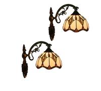 Dualbao Tiffany Wall Sconces for Living Room, Balcony, Bedroom, Dining Room, Bathroom, Water Ripple Patchwork Geometric Rhombus Stained Glass Wall Sconce Beige Cream Lamps,2 Pcs