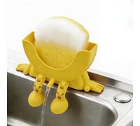 DualBlades 3D Printed Sponge Holder for Scrub Daddy, Cute Hanging Sponge Stand with Drainage, Keeps Sponge Dry & Smiling, Funny Kitchen Sink Organizer, Countertop Wall Mount Storage (Yellow)