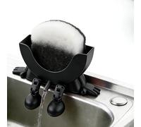 DualBlades 3D Printed Sponge Holder for Scrub Daddy, Cute Hanging Sponge Stand with Drainage, Keeps Sponge Dry & Smiling, Funny Kitchen Sink Organizer, Countertop Wall Mount Storage (Black)
