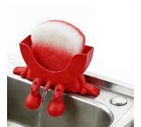 DualBlades 3D Printed Sponge Holder for Scrub Daddy, Cute Hanging Sponge Stand with Drainage, Keeps Sponge Dry & Smiling, Funny Kitchen Sink Organizer, Countertop Wall Mount Storage (Red)