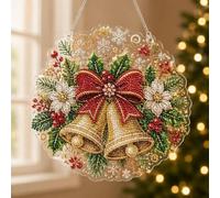 DualBlades DIY Christmas Pearl Diamond Painting Suncatcher Kit for Adults, DIY 3D Christmas Craft for Beginner, Pre-Assembled Metal Chain, 3D Mixed-Sized Pearl Beads Craft, 7.87 * 7.87in，Style D
