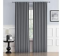 DUALIFE 228 cm Curtains Grey Thermal Insulating Blackout Curtains, Back Tab and Rod Pocket Room Darkening Curtains for Bedroom 132 cm W x 228 cm L, Grey, 2 Panels