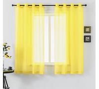 DUALIFE Bright Yellow Sheer Curtains 45 Inch Length for Kitchen 2 Panels Grommet Semi Sheer Short Curtains for Bathroom Small Windows Basement Vibrant Lemon Yellow Wide 52 by L45 Inches Long