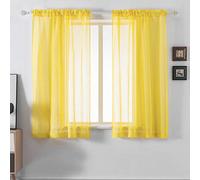 DUALIFE Bright Yellow Sheer Curtains 52 x 63 Inch Length for Living Room and Bedroom Window Voile Drapes Rod Pocket 2 Panels