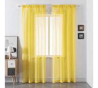 DUALIFE Bright Yellow Sheer Curtains 84 Inch Length - Yellow Sheer Curtains Panels for Bedroom Textured Window Treatment Voile Drapes Rod Pocket 52W x 84L inch Set of 2 Panels