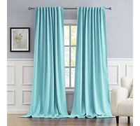 DUALIFE Curtains for Bedroom Rod Pocket and Back Tab Thermal Insulated Window Treatment Panels Room Darkening Blackout Drapes for Living Room 52 x 132 Inch, Aqua, 2 Panels Set