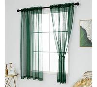 DUALIFE Dark Forest Green Sheer Curtains 63 inch Length Hunter Green Solid Transparent Voile Window Curtain Panels Drapes Rod Pocket Top for Bedroom 2 Panels