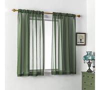 DUALIFE Dark Forest Green Sheer Curtains 63 inch Length Hunter Green Solid Transparent Voile Window Curtain Panels Drapes Rod Pocket Top for Bedroom 2 Panels