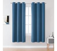 DUALIFE Denim Blue Curtains 63 Inch Length, 34 Inch Wide Narrow Curtains for Short Window, Bedroom Blackout Curtains for Boys Room Decor(Midnight Blue, 34x63 Inch, 2 Panels, Grommet Top)