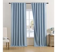 DUALIFE Dusty Blue Linen Blackout Curtains Back Tab and Rod Pocket Thermal Insulated Light Blocking Drapes for Bedroom 2 Panels Set 50X120 Inches
