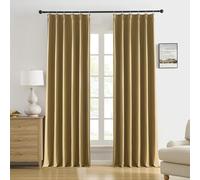 DUALIFE Gold Tan Pinch Pleated Blackout Curtains 120 Inches Long, Back Tab with Hooks, Linen Full Black Out Thermal Insulated Track Curtain for Bedroom Living Room,40 W x 120 L, 2 Panels