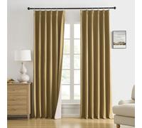 DUALIFE Gold Tan Pinch Pleated Blackout Curtains 96 Inches Long, Back Tab with Hooks, Linen Full Black Out Thermal Insulated Track Curtain for Bedroom Living Room,40 W x 96 L, 2 Panels