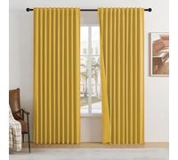 DUALIFE Gold Yellow Blackout Curtains 96 Inches Long for Living Room 2 Panels Set Boho Back Tab Hook Pleated Darkening Thermal Light Blocking Linen Curtains for Bedroom Door,W84 x L96 Inch