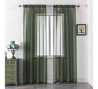 DUALIFE Hunter Green Sheer Curtains 95 Inch Length,Faux Linen Semi Sheer Curtain Drapes for Living Room Bedroom Nursery Kitchen Bathroom Privacy Voile Window Treatment Panels,52 x 95 Inches,Set of 2