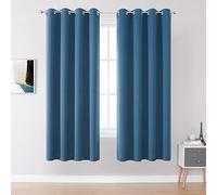 DUALIFE Midnight Blue Curtains 63 Inch Length for Boys Kids Room 2 Panel, Grommet Boho Curtains for Bedroom, Dark Denim Blue, 52 by 63 Inch