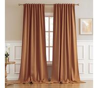 DUALIFE Room Darkening Curtains, 98.4 inches long, 2 panels, Set with loops at the back and rod pockets, Curtain for living room (Golden Oak, Brown, Orange, 52 x 107.5 inches)