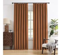 DUALIFE Rust Terracotta Blackout Curtains 90 Inch Long,Boho Cozy Fall Decor Linen Vintage Energy Saving Thermal Pleated Hooks Curtains Drapes for Living Room Brick Rust Textured 70s W40 x L90