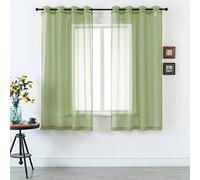 DUALIFE Sage Green Sheer Curtains 45 Inch Length for Kitchen Window 2 Panels Set Home Decoration Spring Window Treatments for Living Room Bathroom Dining Room St Patric Day Decor 52X45 Inhces Long