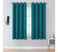 DUALIFE Teal Blackout Curtains Solid Color Eyelet Top Bedroom Curtains Thermal Grommet Light Blocking Room Darkening Window Panels/Drapes for Living Room 2 Panels Set 52 x 45 inches
