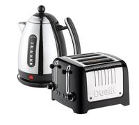 Dualit 4 Slice Toaster & 1.5 Litre Kettle LITE Breakfast Set in Black Dualit Black