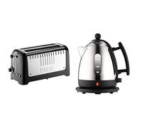 Dualit 46025 2 Slot Long Lite Toaster - Black & Lite Kettle - 1L 2kW Jug Kettle - Polished with Black Trim, High Gloss Finish - Fast Boiling Kettle by - 72200