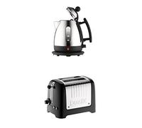 Dualit 72200 Jug Kettle, 1 Liter, Stainless Steel and Black Finish & Dualit 2-Slot Lite Toaster, Black Gloss