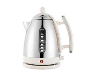 Dualit Lite 1.5L Jug Kettle - Polished Stainless Steel with Black Trim, Fast Boiling, Non-Drip, Dual Measuring Windows, 3kW, 230V, Canvas White