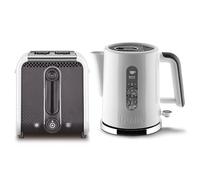 Dualit Studio White & Grey Chrome Kettle & 2 Slot Toaster Set