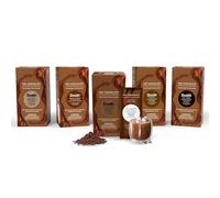 Dualit Ultimate Hot Chocolate Sachets Bundle - 50 Hot Chocolate Chunk Sachets - 50% Milk, 60% Classic, 72% Dark Chocolate, Mocha and Salted Caramel Flavoured Chocolate - 5 Pack