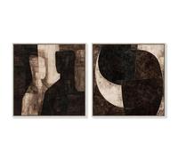 Duality of Forms Set Canvas Print Beige Wall Decor Set by Art Remedy, Silver Frame, 12 x 12