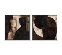 Duality of Forms Set Canvas Print Beige Wall Decor Set by Art Remedy, White Frame, 16 x 16
