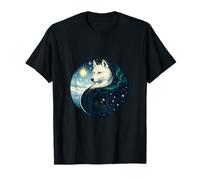 Duality Wolves Yin Yang Winter Aurora Sun Stars T-Shirt