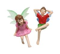 Dualoai 2x Fairy Garden Accessories Miniature Angel Figurines Yard Boy Girl Statue