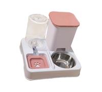 Dualoai Automatic Dog Cat Feeder Eating and Drinking Bowl Removable Dry and Wet Separation for Rabbits, pink white