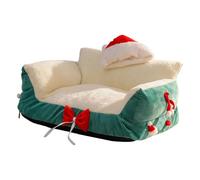 Dualoai Cat Bed with Bow Tie for House Cats, Christmas Hat Design, Soft Doghouse for, Cat Sleeping Bed, Green 60x40x30cm