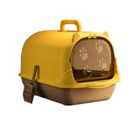 Dualoai Cozy Cat Litter Box with Privacy Hood And Scoop, Gray Yellow