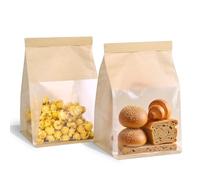 Dualshine 100 Pack Bread Bags with Tin Tie，Small Bakery Bags with Clear Window，Bagel Bags，Cookie Bag for Bakery, Homemade Bread，Popcorn，Cookies，Coffee Bean（6.3" x 5.1" x 8.66"）