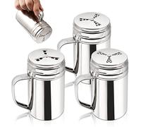 Dualshine 3Pcs Large Salt and Pepper Shakers with Handle, Kitchen Stainless Steel Salt Shaker Seasoning Bottle Container Dry Rub Spice Dispenser with Lid Holes for Salt/Pepper/Cinnamon/Powder