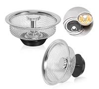 Dualshine Kitchen Sink Strainer with Handle and Stopper Replacement Kitchen Sink Drain Basket/Stopper/Plug 3.3 Inch Stainless Steel Kitchen Sink Drain Strainer Mesh Sifter Filter(?Silver)