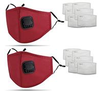 DualVertex Breathable Cotton Face Mask With Filter - Washable & Reusable With Adjustable Ear Straps, Nose Wire, Valve and Replaceable Filters