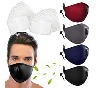 DualVertex Pack of 4 Unisex Dust Mask | Cotton Face Mask- Washable & Reusable with Adjustable Ear Straps and Nose Wire - with Valve and 24 Replaceable filters