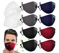 DualVertex Pack of 8 Unisex Dust Mask | Cotton Face Mask- Washable & Reusable with Adjustable Ear Straps and Nose Wire - with Valve and 48 Replaceable filters