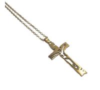DUALZERO Gold and Silver Cross Necklace, Delicate Stainless Steel Necklace, Strong Belief in Jesus with Cutout design, L, Stainless Steel, Abalone