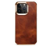 DUANCL Case for Iphone 16 Pro Max/16 Pro/16 Plus/16, Luxury Genuine Leather Electroplated Business Ultra Slim Camera Protection Cover,Brown,16 Pro Max