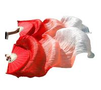DUANGYMM Belly Dance Fan Silk Real Veils 1 Pair Black+red(03,M-150cm-1pair(2pcs))