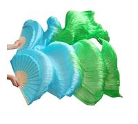 DUANGYMM Belly Dance Fan Silk Real Veils 1 Pair Black+red(06,M-150cm-1pair(2pcs))