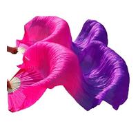 DUANGYMM Belly Dance Fan Silk Real Veils 1 Pair Black+red(07,M-150cm-1pair(2pcs))